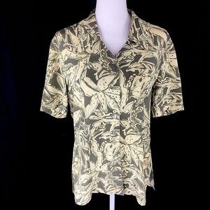 Jacques Vert Womens Top 12/14 (msrd) Hawaiian Green Short Sleeve Button‎ Floral
